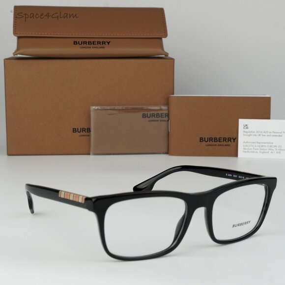 BRAND NEW Burberry BE2334 Elm 3001 Black Rectangle Unisex Eyeglasses BE 2334 - Picture 1 of 8